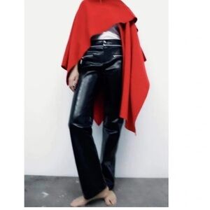 Zara Black Leather Pants with zipper accent